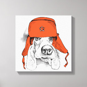 Basset har hittats Red Ushanka Hat Canvastryck