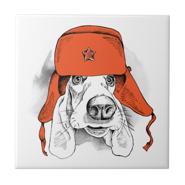 Basset har hittats| Red Ushanka Hat Kakelplatta (Framsidan)