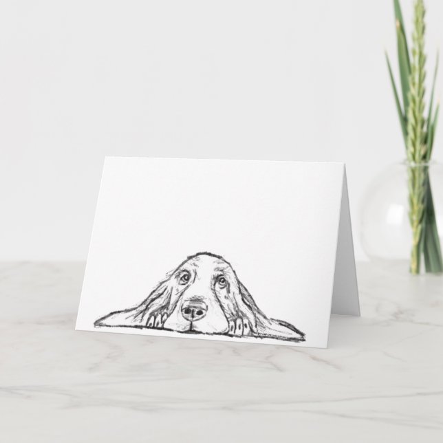 basset hare svartvit enkel valp-hund-ögon  tack kort (Framsida)