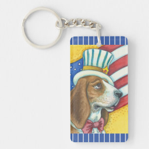 BASSET HOUNCLE UNCLE SAM, PATRIOTIC HUND KEYCHAIN