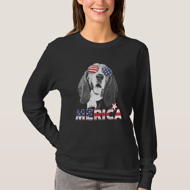 Basset Hound 4:e juli Amerikanska solfångare US Fl T Shirt (Framsida)