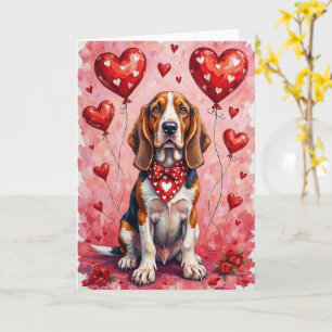 Basset Hound Alla hjärtans dag Hund med Hjärtan Rö Kort