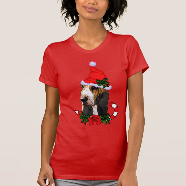 Basset Hound Älskare jul jul T Shirt (Framsida)