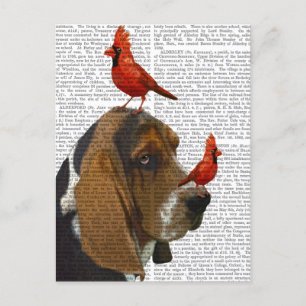 Basset Hound and Birds Vykort
