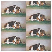 Basset Hound and Bunny Hund Art Fabric