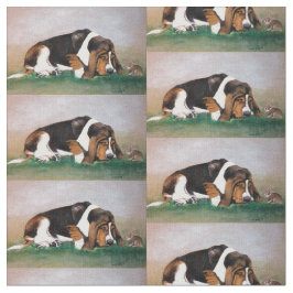 Basset Hound and Bunny Hund Art Fabric Tyg