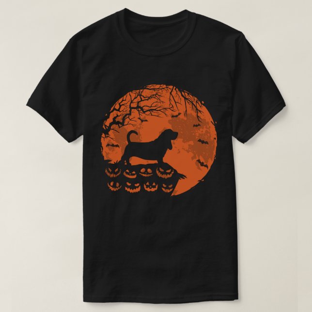 Basset Hound and Måne Halloween Hund älskare Gift T Shirt (Design framsida)