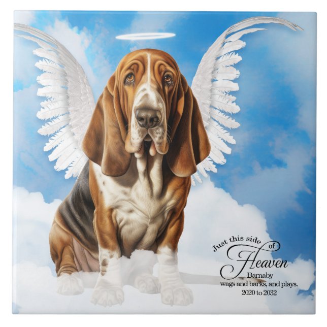 Basset Hound Angel Hund Personlig Pet Memorial Kakelplatta (Framsidan)