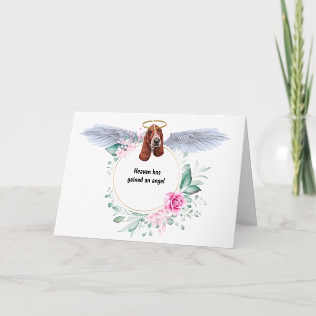Basset hound angel vingar sympati krand kort (Framsida)