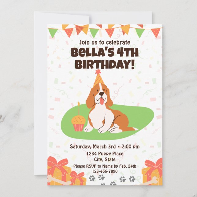 Basset Hound Birthday-inbjudan Inbjudningar (Framsida)