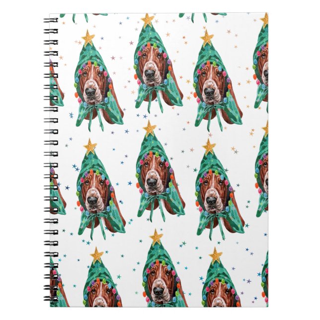 Basset Hound Breed Hund Mönster Stars jul Anteckningsbok (Framsidan)