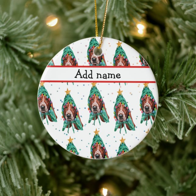 Basset Hound Breed Hund Mönster Stars jul Julgransprydnad Keramik (Träd)