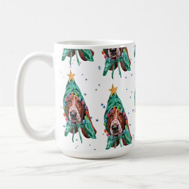 Basset Hound Breed Hund Mönster Stars jul Kaffemugg (Vänster)