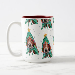 Basset Hound Breed Hund Mönster Stars jul Två-Tonad Mugg