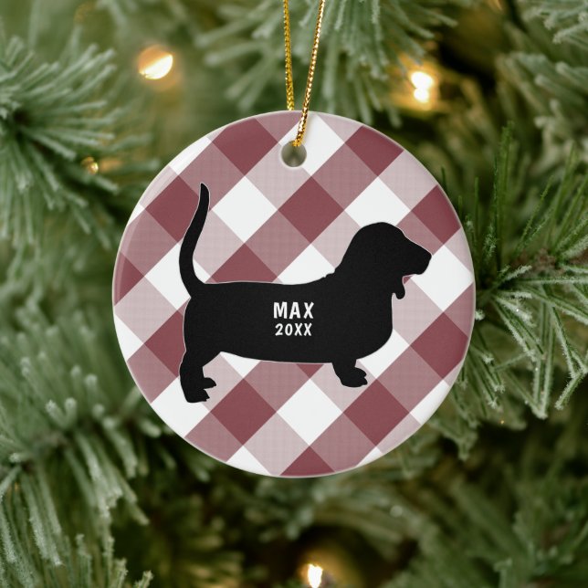 Basset Hound Buffalo Check Ceramic Ornament (Träd)