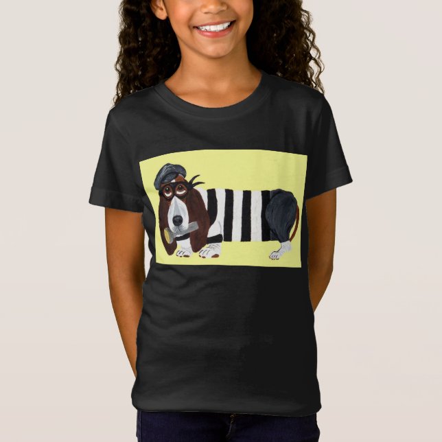 Basset Hound Burglar T Shirt (Framsida)