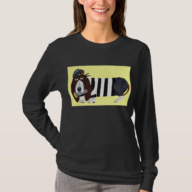 Basset Hound Burglar T Shirt (Framsida)
