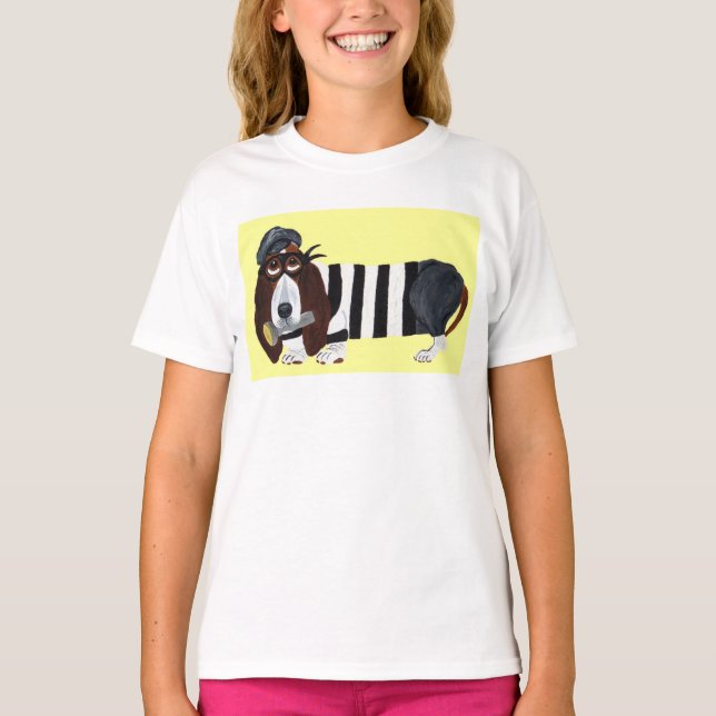Basset Hound Burglar T Shirt (Framsida)