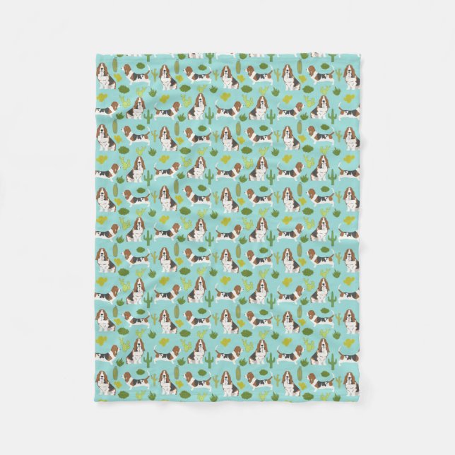 Basset Hound Cactus Blanket - hund Fleecefilt (Framsidan)
