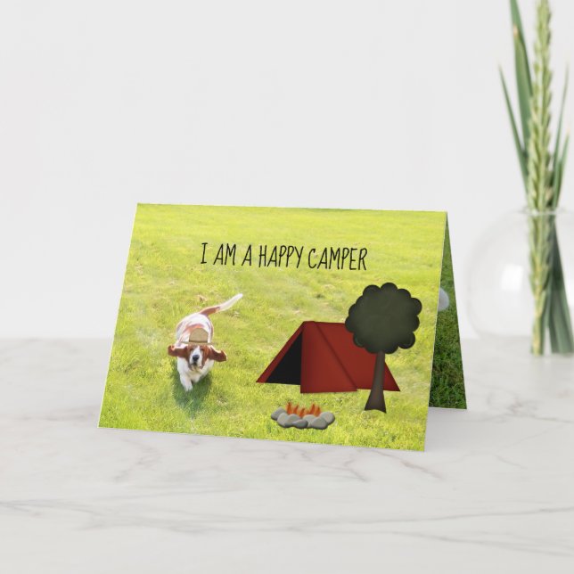 Basset Hound Camper on Birthday Card Kort (Framsida)