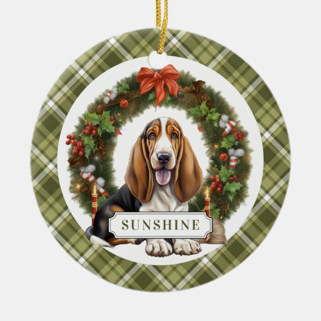 Basset Hound Ceramic Circle Ornament (Framsidan)