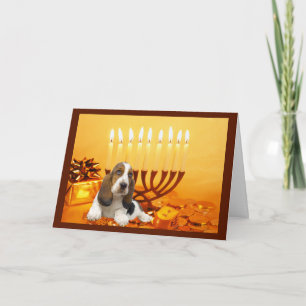 Basset Hound Chanukah Card Menorah Helgkort