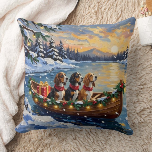 Basset Hound Christmas Boat Holiday Kudde (Filt)