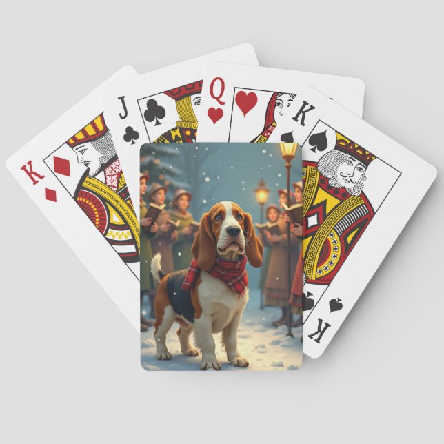 Basset Hound Christmas Carol Singers Painting Casinokort (Baksidan)