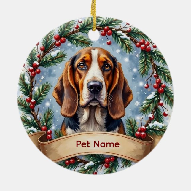 Basset Hound Christmas Julgransprydnad Keramik (Baksidan)