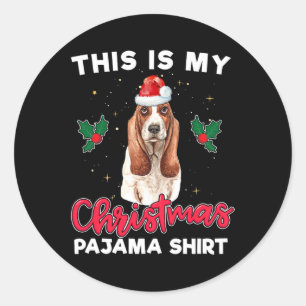 basset hound christmas pajama Tomta hund älskare-g Runt Klistermärke