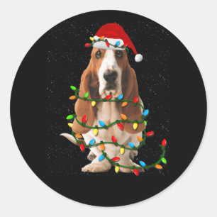 Basset hound christmas roligt basset hound hund k runt klistermärke