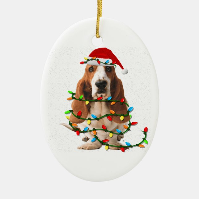 Basset hound christmas roligt basset hound hund kä julgransprydnad keramik (Framsidan)
