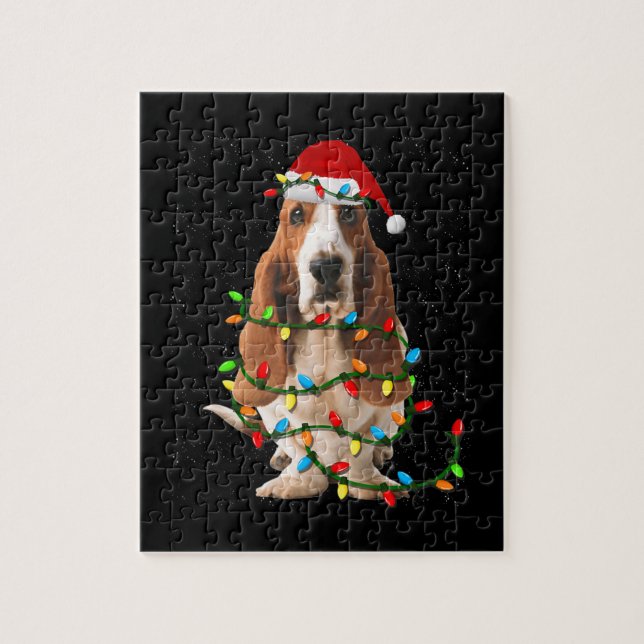 Basset hound christmas roligt basset hound hund kä pussel (Vertikal)