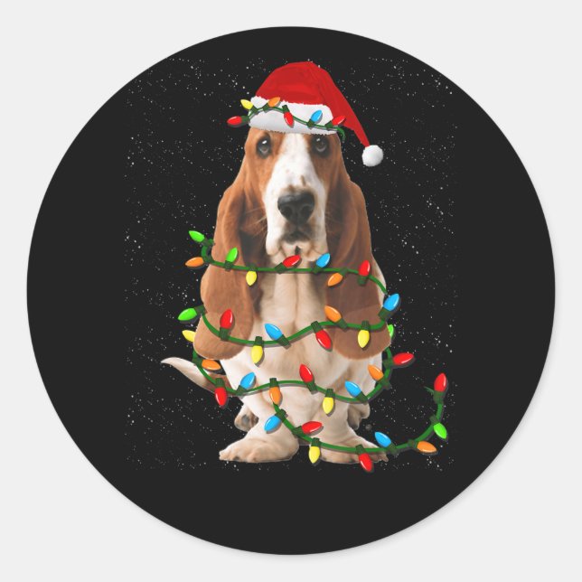 Basset hound christmas roligt basset hound hund kä runt klistermärke (Framsida)