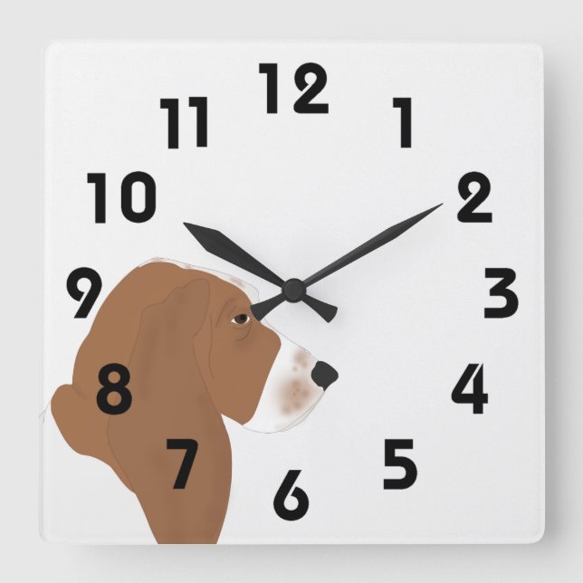 Basset Hound Clock Fyrkantig Klocka (Framsida)