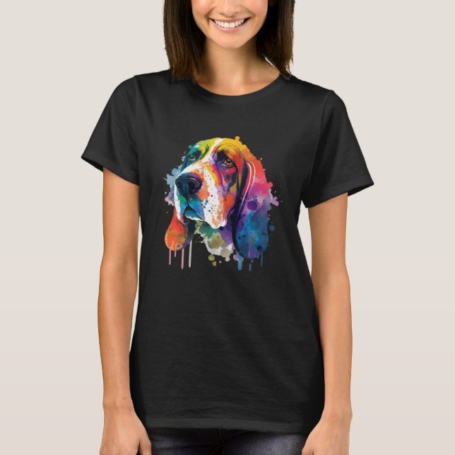Basset Hound Colorful Pop Splash Tie Dye T Shirt (Framsida)