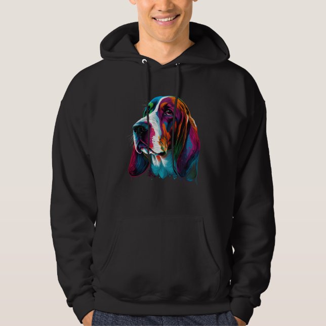 Basset Hound Colorful Watercolor Painting Dog Hoodie (Framsida)