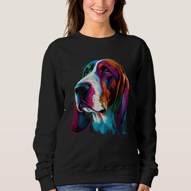 Basset Hound Colorful Watercolor Painting Dog T Shirt (Framsida)