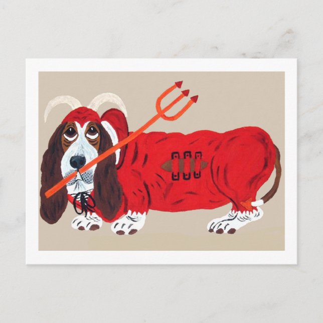 Basset Hound Djävul Helg Vykort (Framsida)