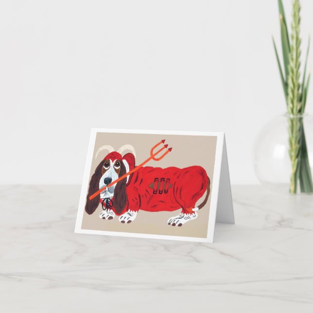 Basset Hound Djävul Helgkort (Framsida)