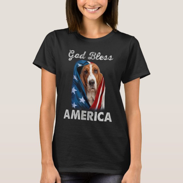 Basset Hound Dog American USA Flag 4th of July Dog T Shirt (Framsida)