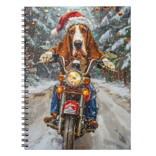 Basset Hound Dog Riding Motorcykel jul Anteckningsbok (Framsidan)