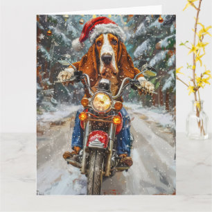 Basset Hound Dog Riding Motorcykel jul Kort