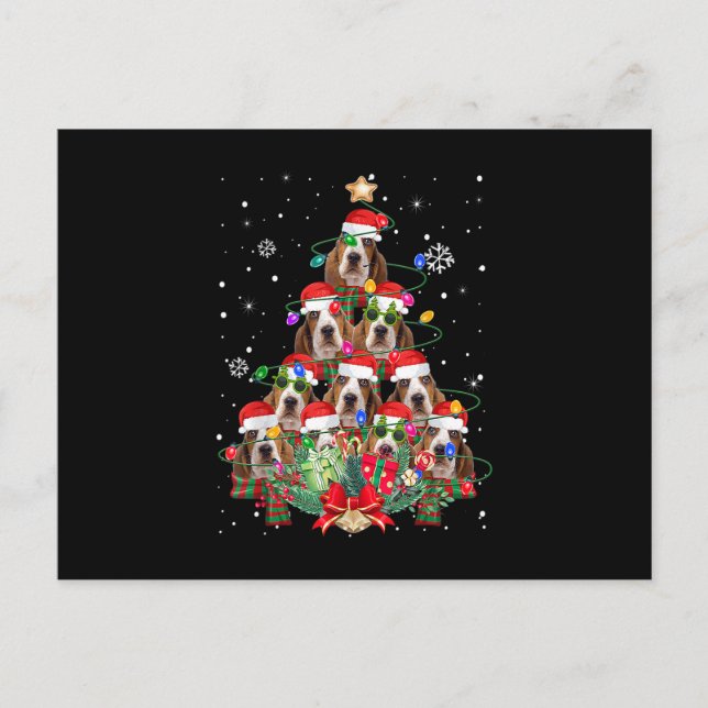 Basset Hound Dogs Tree Christmas Pajama Xmas Gifts Helg Vykort (Framsida)