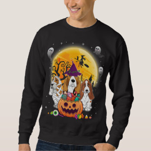 Basset Hound DogWitch Måne Spöken Happy halloween Lång Ärmad Tröja