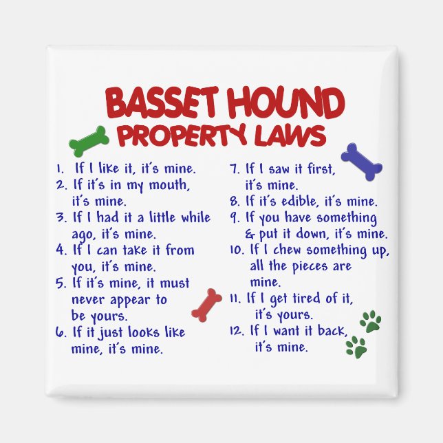BASSET HOUND EGENDOM LAGSTIFTNING 2 MAGNET (Framsidan)