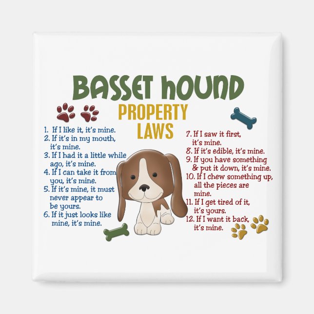 Basset Hound Egendom LAGSTIFTNING 4 Magnet (Framsidan)