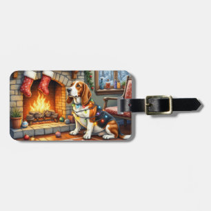 Basset Hound Eldstaden med julbelysning Bagagebricka