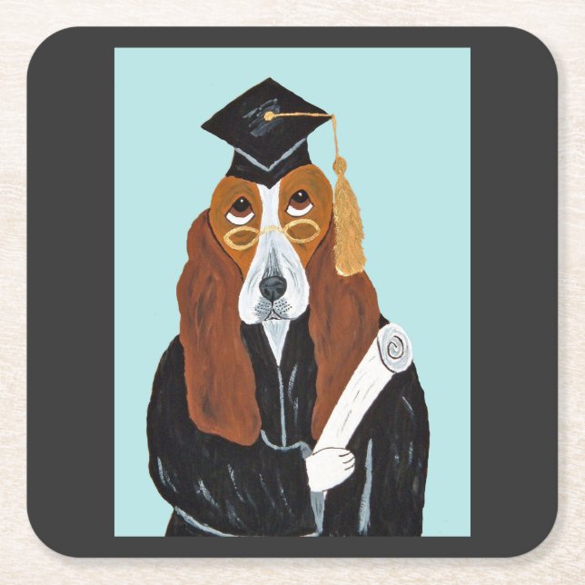 Basset Hound Examenspresent Underlägg Papper Kvadrat (Framsidan)