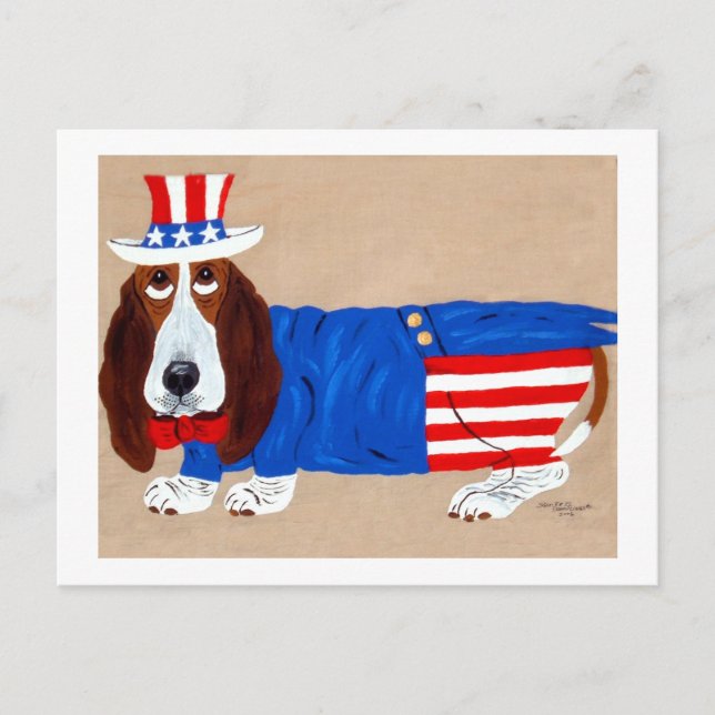 Basset Hound Farbror Sam Helg Vykort (Framsida)